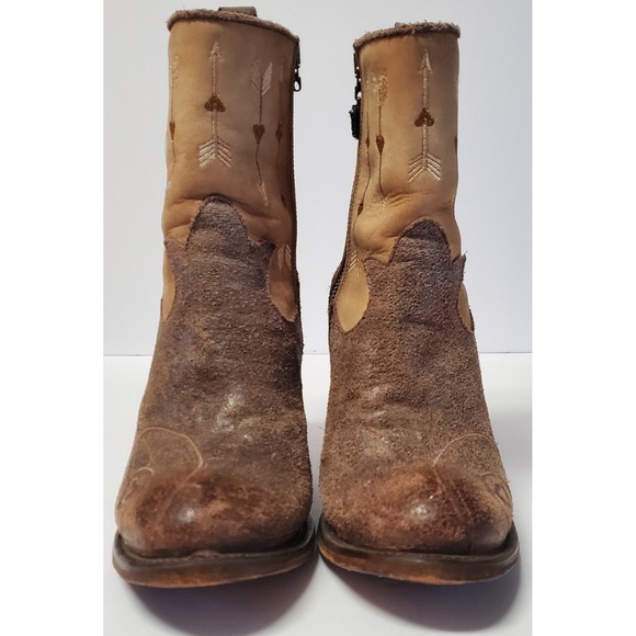 Junk Gypsy by Lane Wander Booties 6.5 Mexico Tan Leather/Suede Embroidered Arrow - Picture 5 of 16